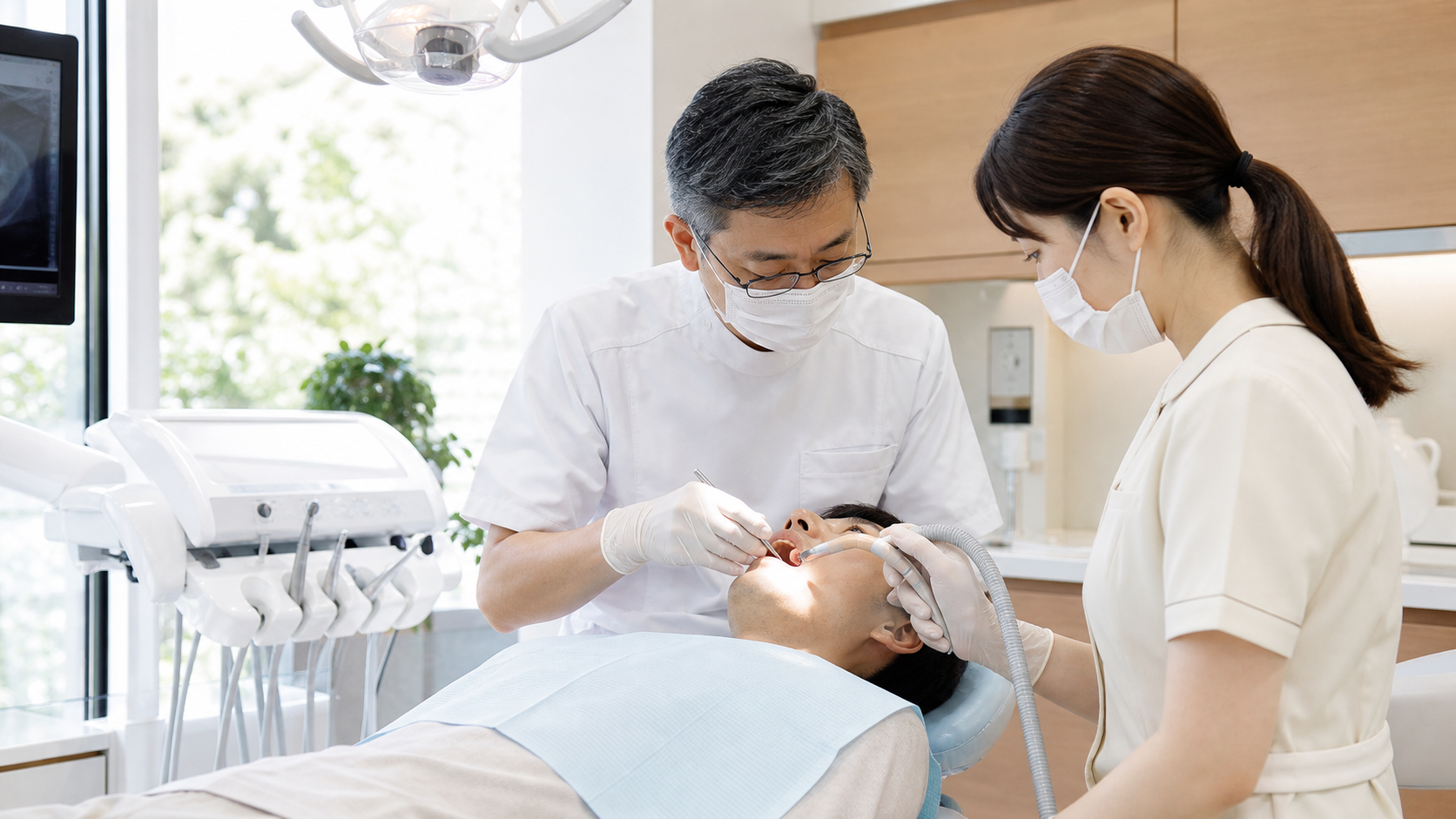 歯科医師とスタッフが診療を行う様子
