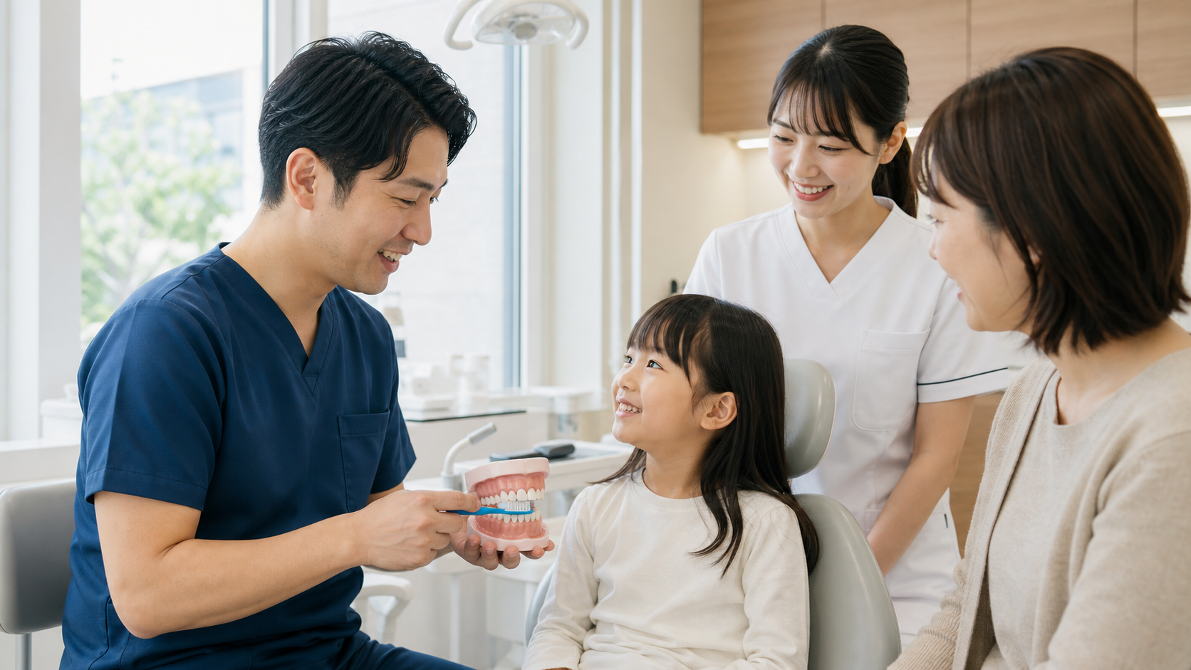 歯科診療室で口腔内を確認している様子